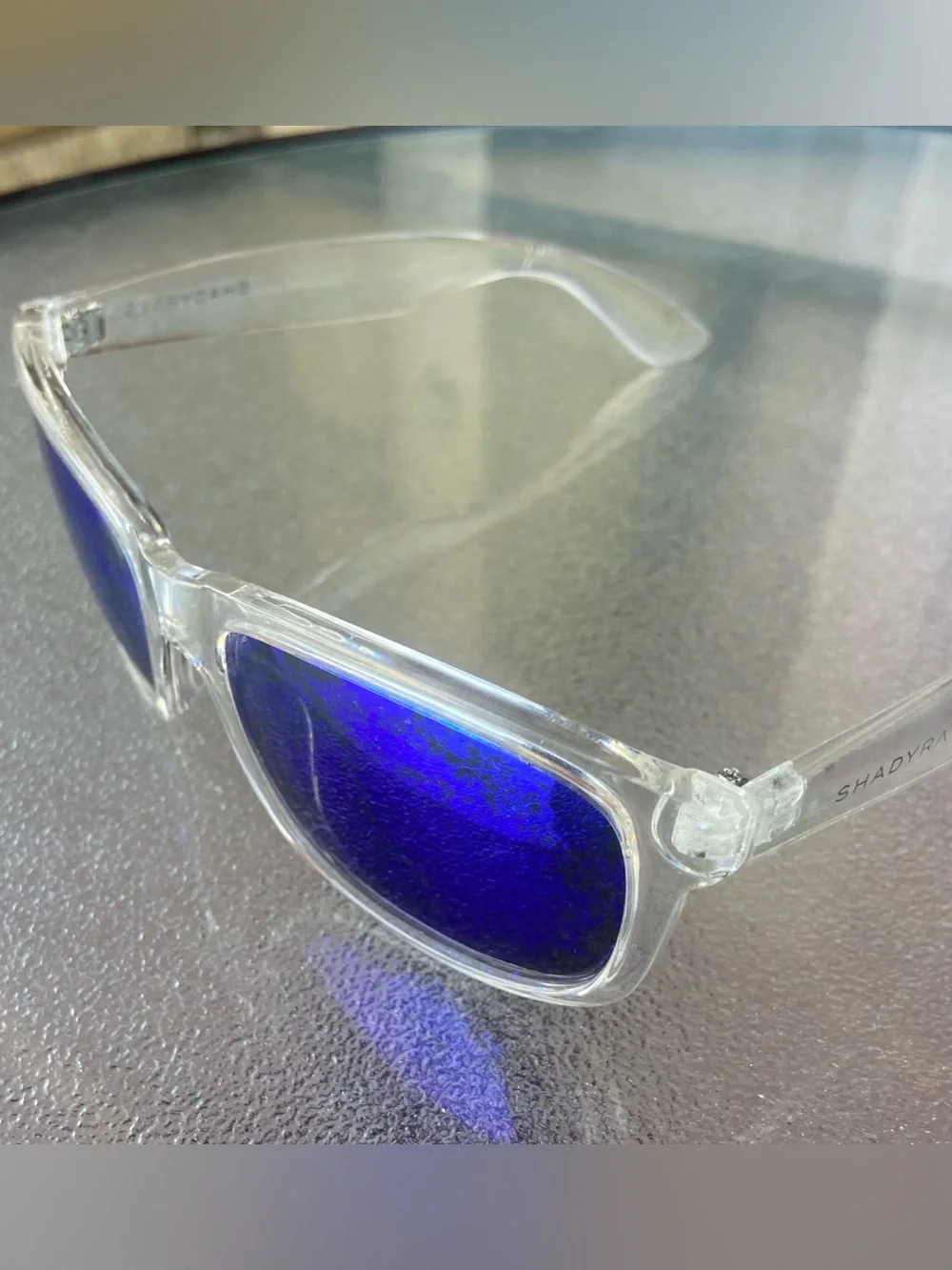Unisex Clear Frame Sunglasses with Blue Mirrored Lenses